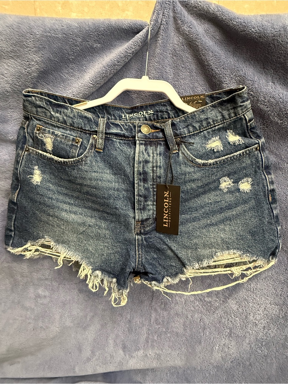 High-Rise Distressed Denim Shorts - Medium Blue